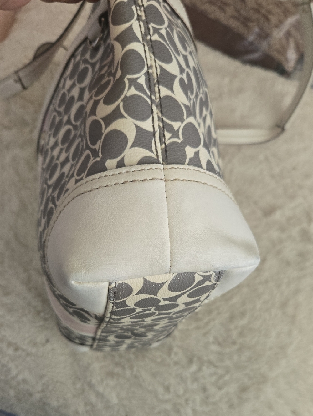 Coach Gray Signature Tote with Pink Stripe and White Trim - Picture 4 of 9